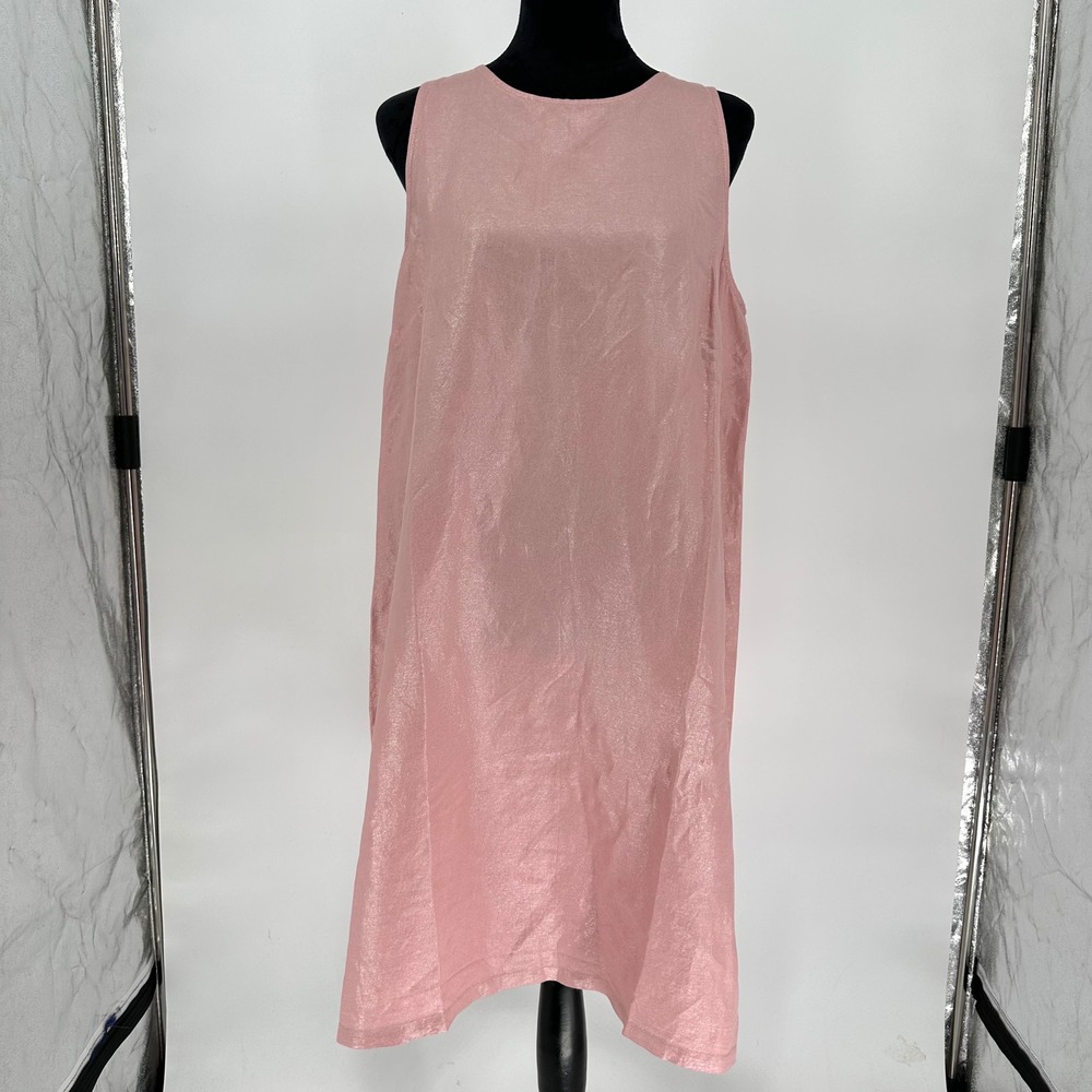 NEW LOFT Pink Shimmer Sheath Dress Linen Blend Feminine Sleeveless Women's 12‎ L